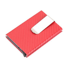 画像をギャラリービューアに読み込む, Business Aluminum Wallet Automatic Slide Card Case Carbon Fiber PU Leather Metal ID Credit Card Holder Clip