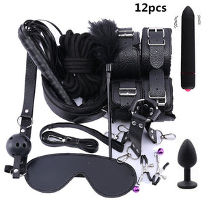 Erotic Sex Toys For Adult Game Leather Erotic BDSM Sex Kits Bondage Handcuffs Sex Game Whip Gag Nipple Clamps  SM Bdsm Toys
