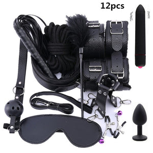 Erotic Sex Toys For Adult Game Leather Erotic BDSM Sex Kits Bondage Handcuffs Sex Game Whip Gag Nipple Clamps  SM Bdsm Toys