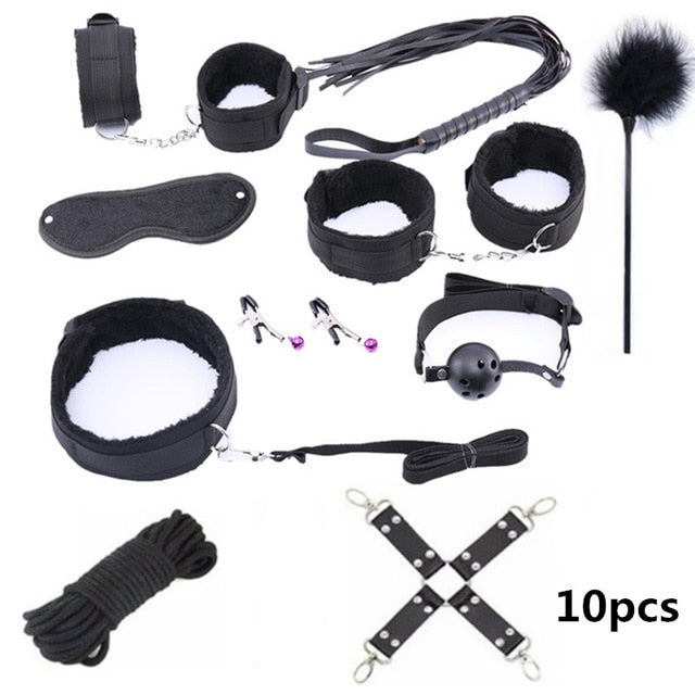 Erotic Sex Toys For Adult Game Leather Erotic BDSM Sex Kits Bondage Handcuffs Sex Game Whip Gag Nipple Clamps  SM Bdsm Toys