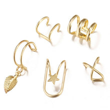 画像をギャラリービューアに読み込む, 5Pcs/Set Ear Cuff Gold Leaves Non-Piercing Ear Clips Fake Cartilage Earring Jewelry For Women Men